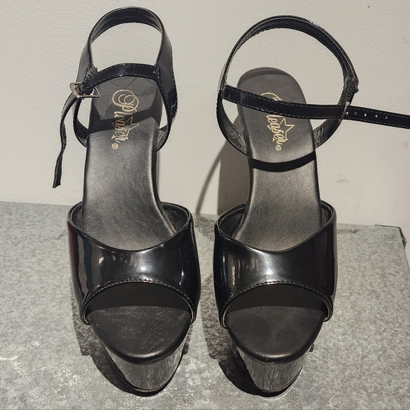 Pleaser Patent Peep Toe Platform Heels - Picture 3 of 15